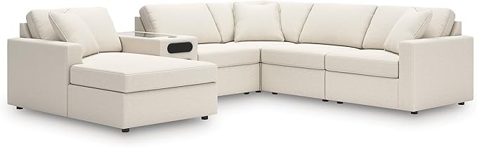 Signature Design by Ashley Modern Modmax Stain Resistant U-Shape Right-Arm Facing 6-Piece Sectional with Audio System and Chaise, Beige