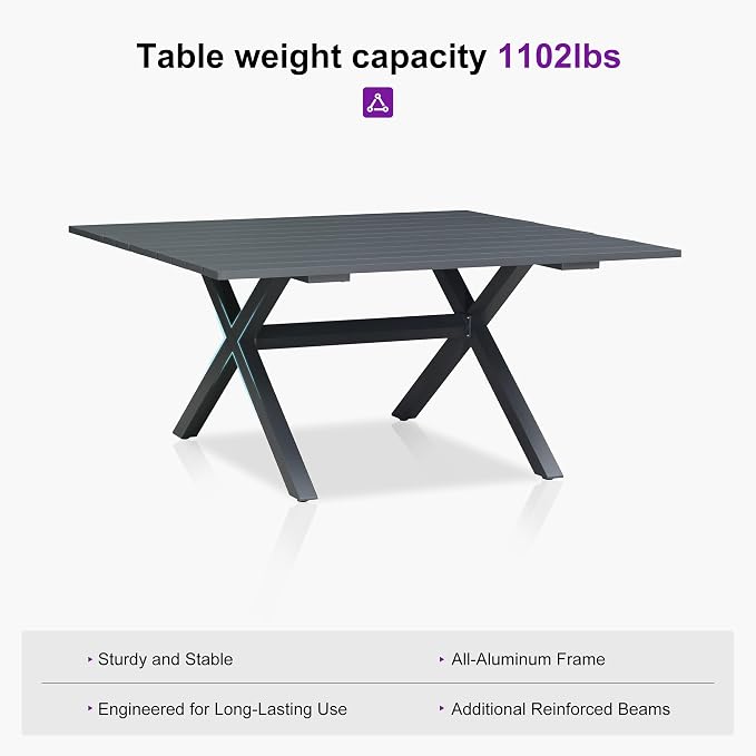 PURPLE LEAF Outdoor Dining Set for 8 All-Weather 9 Piece Patio Aluminium Dining Large Square Table and Rope Weave Chairs Included Cushions for Backyard Decor Kitchen Patio Furniture Set Grey and Navy - Image 6