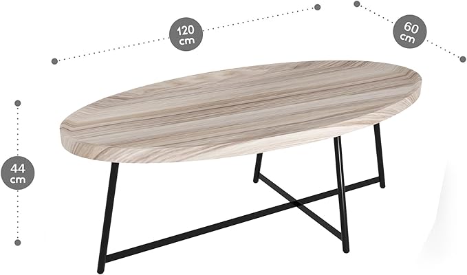 Modern Coffee Table, Oval Wood Coffee Tables Center Table with Metal Leg for Living Room, 47 Inch Living Room Table Accent Furniture (Oval Coffee Table, Nature)