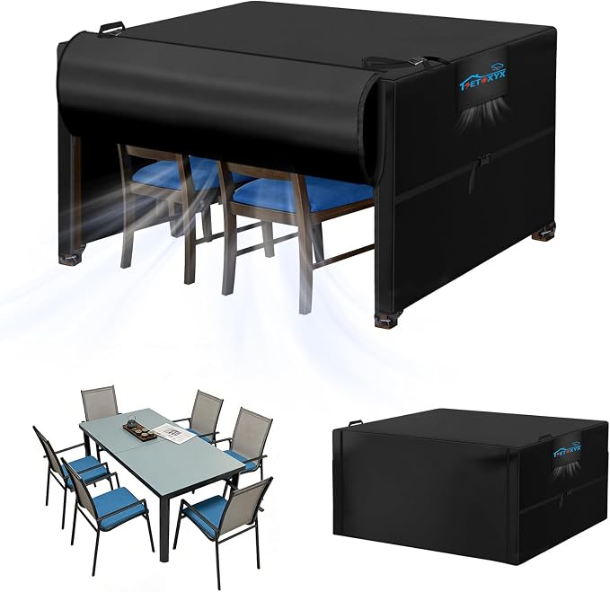Outdoor Dining Table Cover, 600D Outdoor Furniture Set Covers, Waterproof Patio Table and Chair Set Cover with Flip-Open Zipper Design, Windproof Buckle Straps, 72" L x 36" W x 28.3" H by Unknown