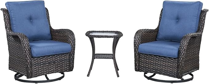HUMMUH Patio Furniture 6 Pieces Outdoor Furniture Set PE Wicker Patio Couch with Swivel Glider Chairs,Patio Ottomans,Side Table