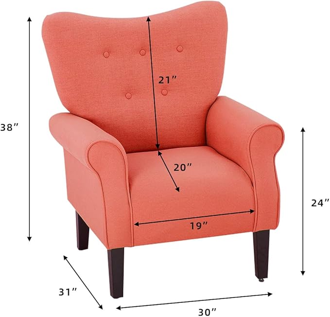 YOLENY Modern Accent Chair,High Back Armchair,Upholstered Fabric Button Single Sofa with Wooden Legs for Living Room,Bedroom,Club,Red