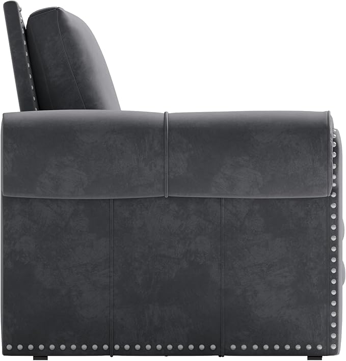 Eafurn 93.7" King Size Pull Out Sofa Bed, 3-in-1 Convertible Sleeper Sofa Couch Bed with Nailhead Decor and Rolled Arms, Velvet Oversized Chesterfield Loveseat Chaise Lounge
