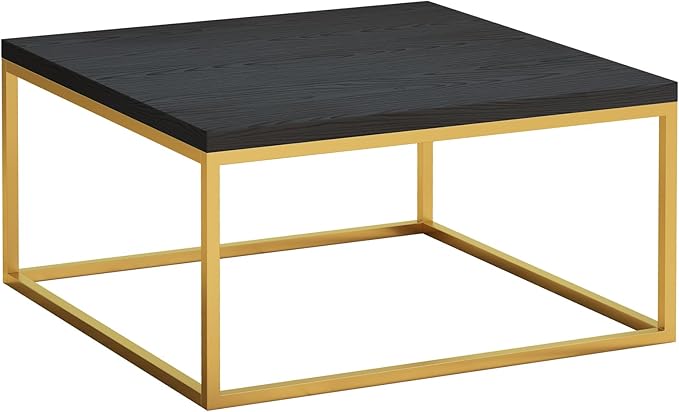 CENSI 30" Square Coffee Table, Black Oak & Gold Living Room Center Table, Modern Industrial Glam Style, Extra Thick 1.2" Wood Top, Sturdy Metal Frame, Luxury Cocktail Table, Easy Assembly