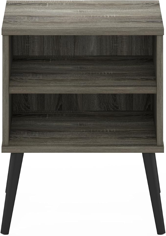 Furinno Claude Mid Century Style Nightstand with Wood Legs, 15.55 (D) x 15.55 (W) x 20.16 (H) inches, French Oak Grey - Image 4
