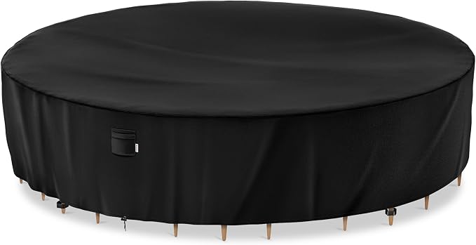 iBirdie Extra Large Round Patio Furniture Cover 132 x 28 inch, 11 ft, Outdoor Waterproof and Weatherproof for Garden Table and Chairs, Heavy Duty 600D, fit 132, 130 Diameter by iBirdie