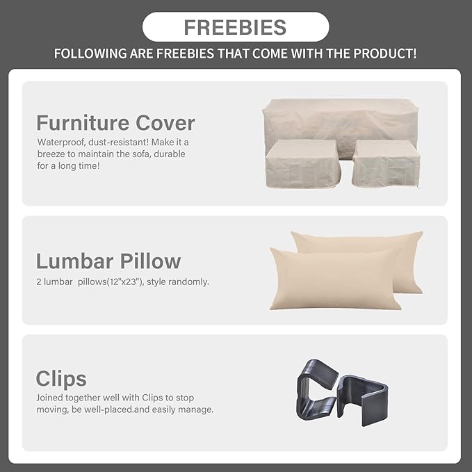 Outdoor Furniture Set 3 Pieces Wicker Patio Furniture Outdoor Sectional Patio Couch Outdoor Coffee Table with Storage All-weather Non-slip Cushions Waterproof Covers, Khaki