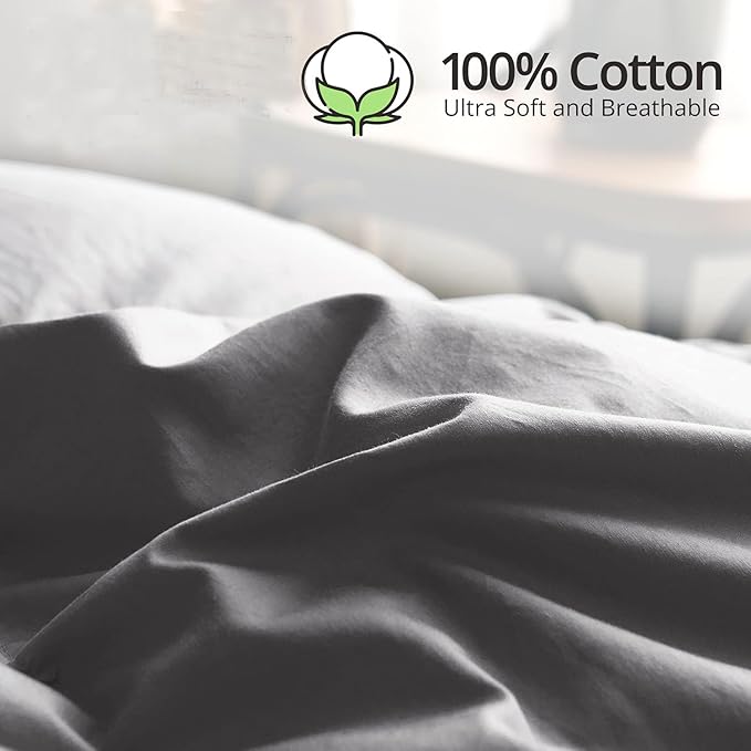 Topllen Down Feather Comforter Queen Size, All Season Duvet Insert, 100% Cotton Shell, Soft and Breathable Bedding with 8 Corner Tabs (90 x 90, Grey)