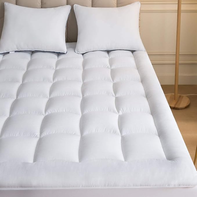 Niagara Cooling Full Mattress Topper - Pillow Top Mattress Cover Quilted Fitted Cooling Topper for Back Pain Deep Pocket Fits 20 Inches, White