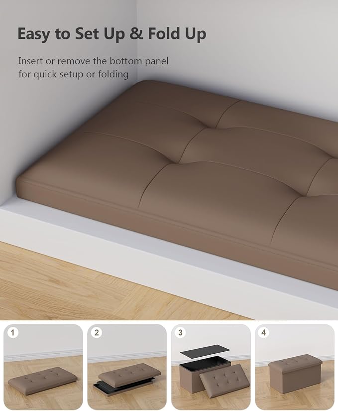 OS MOTOR Folding Storage Ottoman Bench, Multi-Functional Ottoman Foot Rest, End of Bed Bench, Storage Chest for Living Room, Bedroom, Hallway, Entryway, Holds Up to 600 lbs (Brown, 30 Inches) - Image 8