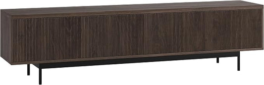 Henn&Hart Fluted TV Stand for TVs up to 85" with 2 Open-Concept Ribbed Storage Cabinets for Living Room, Family Room, or Office, Rich Brown by HennHart