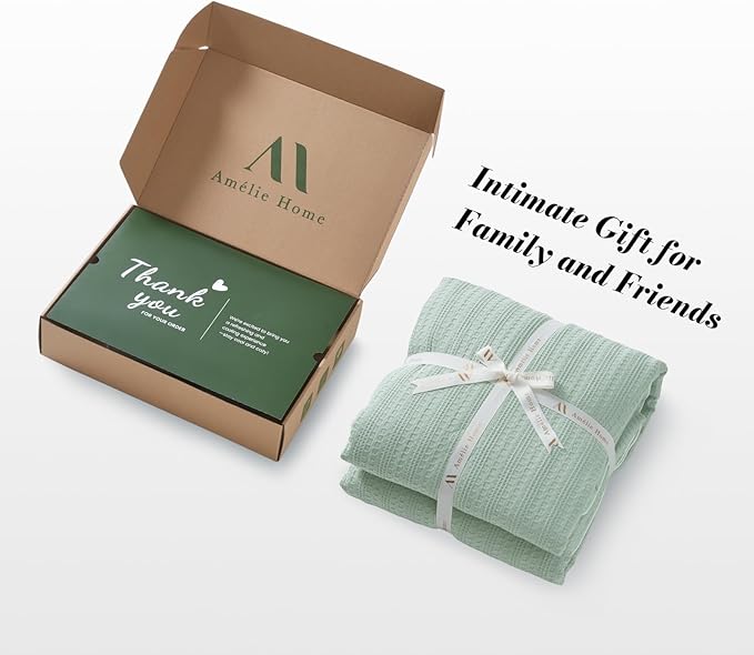 Amélie Home Waffle Cooling Comforter King Size, Q-Max 0.45 Reversible Lightweight Cooling Blanket for Hot Sleepers, Breathable Bedding for Night Sweats, 106"x90", Sage Green