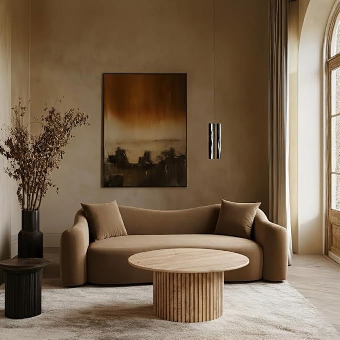 Meridian Furniture 44052Beige-S Destin Collection Modern | Contemporary Sofa with Ultra Luxe Beige 460 GSM Velvet, Rich Curves, 91" W x 34.5" D x 31" H, Beige