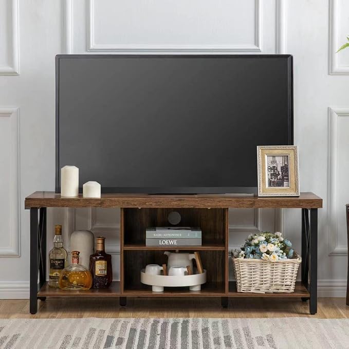 GAZHOME TV Stand for TV up to 55 Inches, TV Cabinet with Open Storage, TV Console Unit with Shelving for Living Room, Entertainment Room, Rustic Brown - Image 7