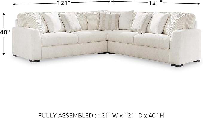 Signature Design by Ashley Chessington Modern L-Shaped Anti Sag 3-Piece Sectional with Reversible Seat Cushions and 9 Accent Pillows, White