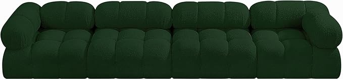 Meridian Furniture 611Green-S136A Ames Collection Modern | Contemporary Modular Sofa with Rich Green Boucle Fabric, Modular to Create Infinite Configurations, 136" W x 34" D x 28" H, Green