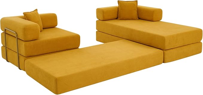 Eafurn L Shaped Convertible Sleeper Sofa Bed King Size Sleeper Sofabed, 7-in-1 DIY Combination Corduroy Folding Mattress Couch with Fixed-Shape Frame, Boneless Floor Sofa Couch