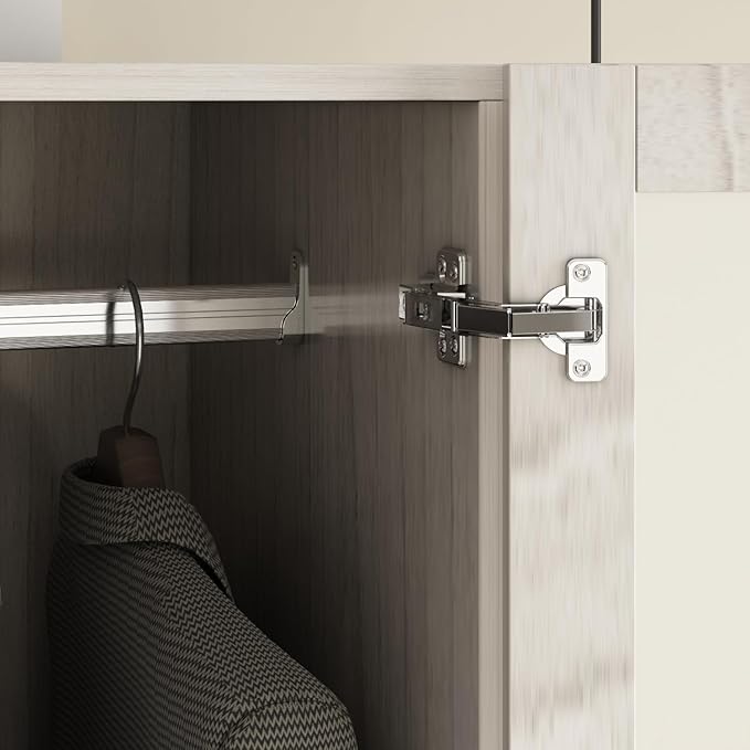 Homsee L-Shape Armoire Wardrobe Closet with Frosted Glass Doors, Hanging Bar & Shelves, Wooden Closet Storage Cabinet with Top Cabinet for Bedroom, Warm Grey (35.4”L x 35.4”W x 86.6”H)