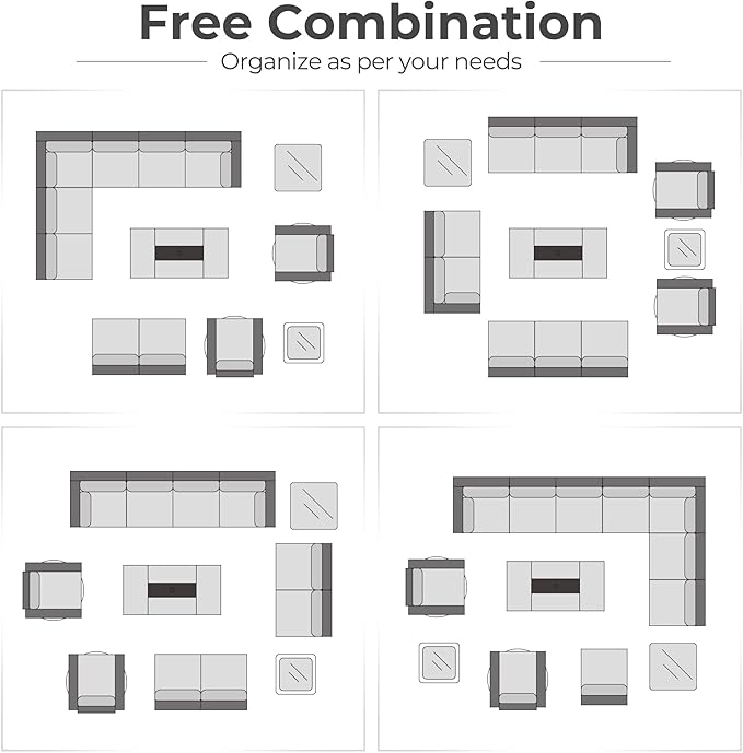 HOOOWOOO 13 Piece Patio Sectional Furniture Set with Fire Pit Table,Modern Wicker Outdoor Conversation Sofa Sets,All Weather Modular L Shaped Outside Couch Swivel Chair(Beige Sand)