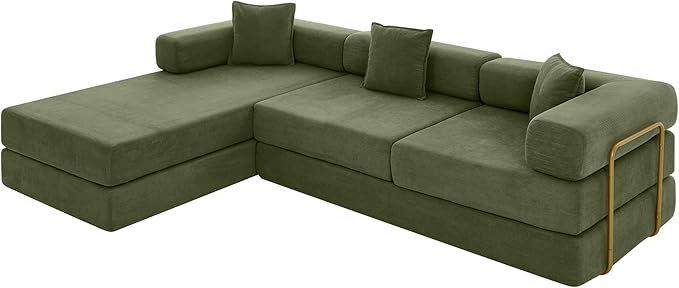 Eafurn L Shaped Convertible Sleeper Sofa Bed King Size Sleeper Sofabed, 7-in-1 DIY Combination Corduroy Folding Mattress Couch with Fixed-Shape Frame, Boneless Floor Sofa Couch