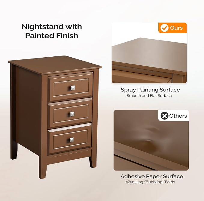 Bonnlo 3-Drawer Nightstand/End Table/Side Table, Wooden Bedside Table, Brown, 15.74"W*15.74"D*23.62"H - Image 6