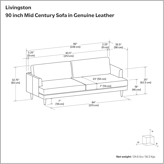 SIMPLIHOME Livingston Sofa - 90 inch Wide Top Grain Genuine Leather Sofa in Caramel Brown, Mid-Century Modern 3-Seater Couch for Living Room with Feather-Wrapped Cushions and Solid Wood Frame