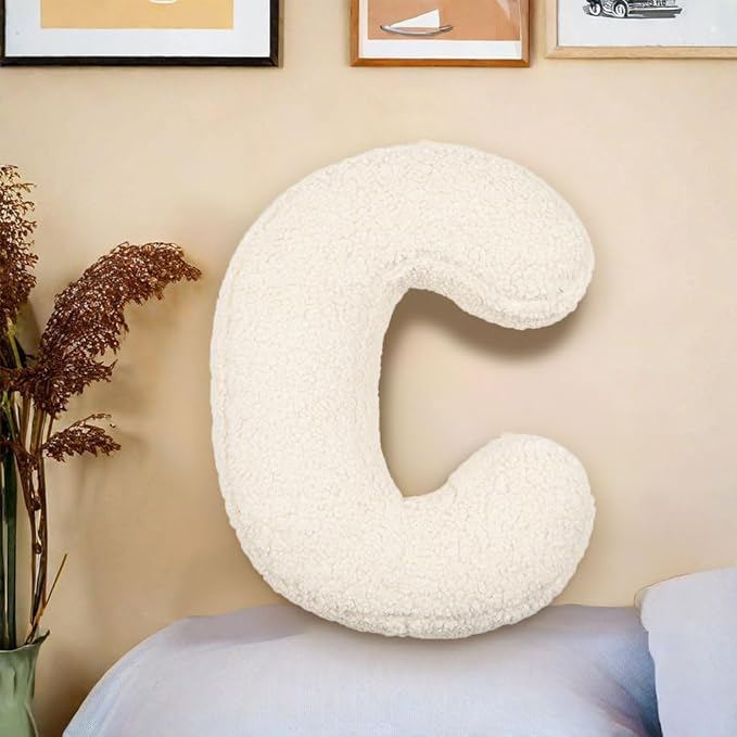 Letter Plush Pillow, Letter Hugging Throw Pillows, Decorative Initial Letter Shaped Throw Pillows for Bed Couch, Letter Pillows English Alphabet A to Z for Sofa Bedroom Living Room Decor (C)