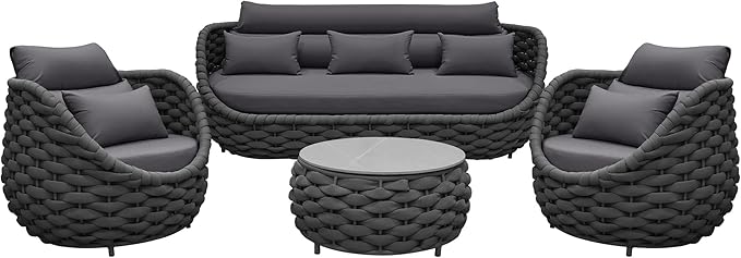 TWT 6-Piece Aluminum Patio Furniture Set, Modern Outdoor Conversation Set Sectional Sofa with Water Repellent Thick Cushions and Coffee Table for Balcony, Garden