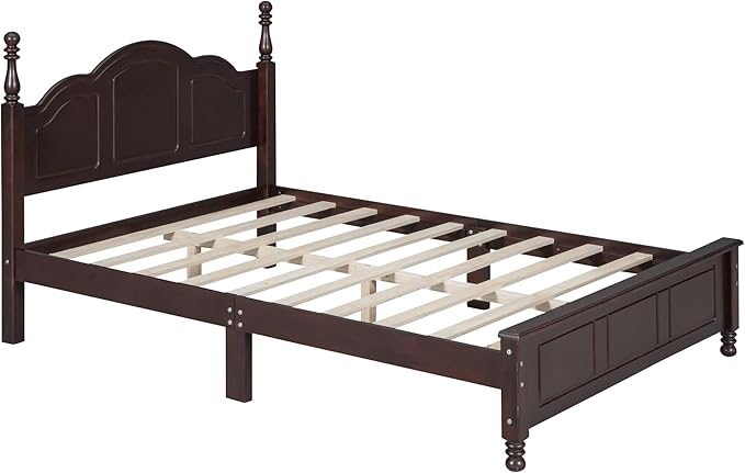 3-Pieces Bedroom Sets, Retro Style Full Size Platform Bed with Wooden Slat Support and Headboard, Wooden Bedroom Furniture Set with 2 Nightstands for Kids Teens Adults Bedroom (Walnut + Wood 078)