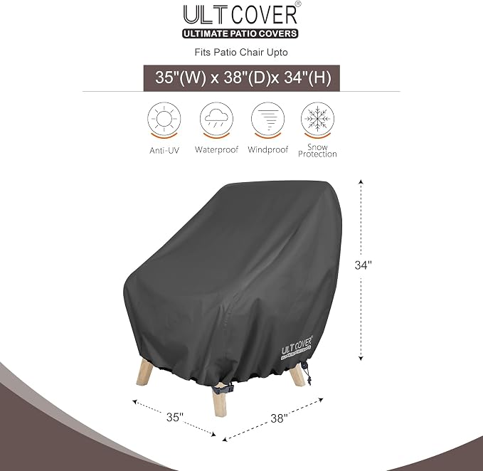 ULTCOVER Waterproof Patio Chair Cover – Outdoor Lounge Deep Seat Single Lawn Chair Cover 2 Pack Fits Up to 35W x 38D x 34H inches, Black - Image 2