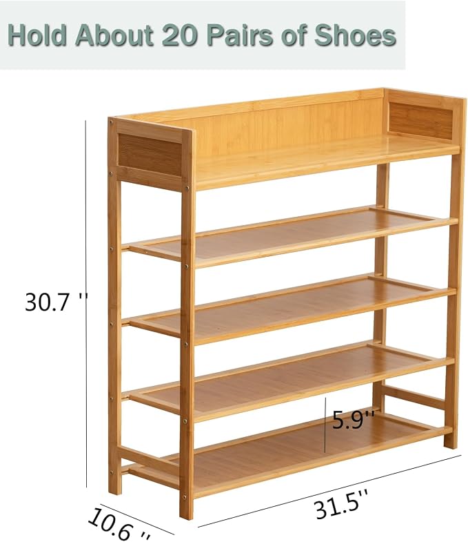 latifolia Bamboo Shoe Rack, 5-Tier Shoe Rack Organizer for Entryway, Living Room(Nature, 31.4''L) - Image 3
