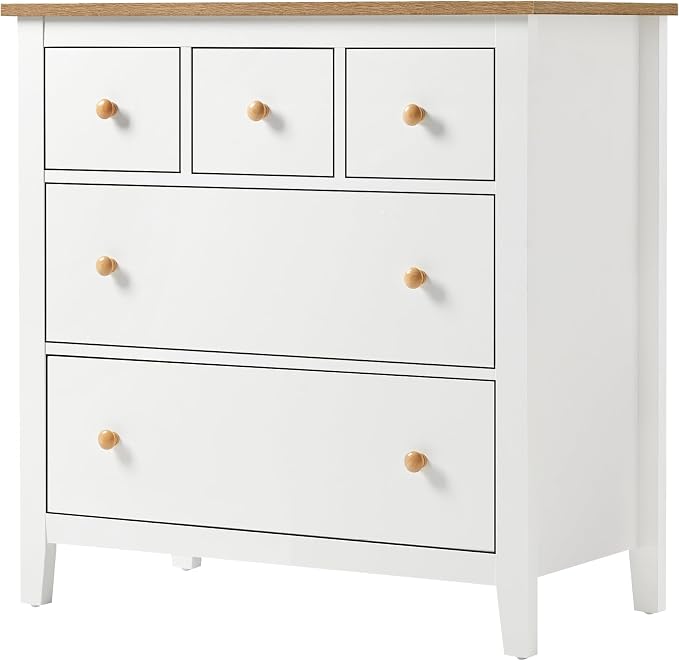 RoyalCraft Large Nightstand with 5 Drawers, White Nightstand for Bedroom, Modern Wood Bedside Table with Solid Wood Knobs, Accent Side Table for Hallway - Image 9
