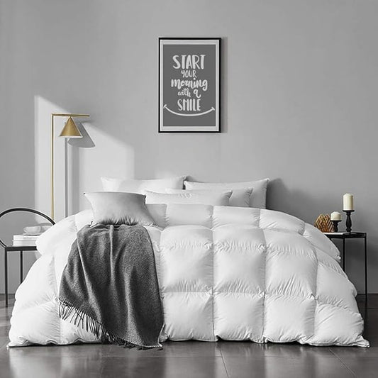 APSMILE Organic Feathers Down Comforter California King, All-Seasons Duvet Insert, 100% Cotton Medium Warm Quilted Bed Comforter Insert (104x96, Ivory White)