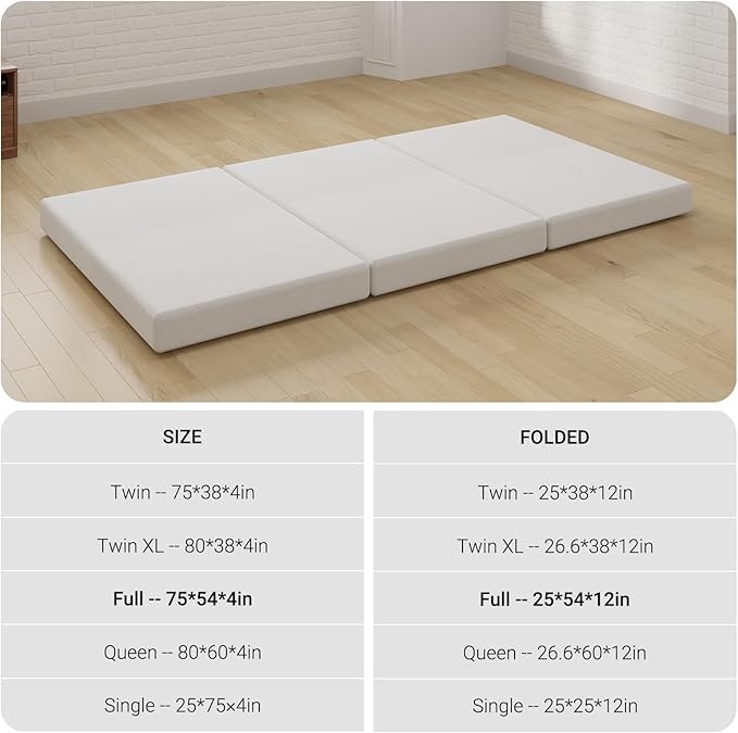 Avenco Folding Mattress, 4 Inch Trifold Mattress, Queen Size Folding Mattress for Indoor, RV/Camper Van, Travel, Camping, Guest Room-Breathable Cover & Non-Slip Bottom