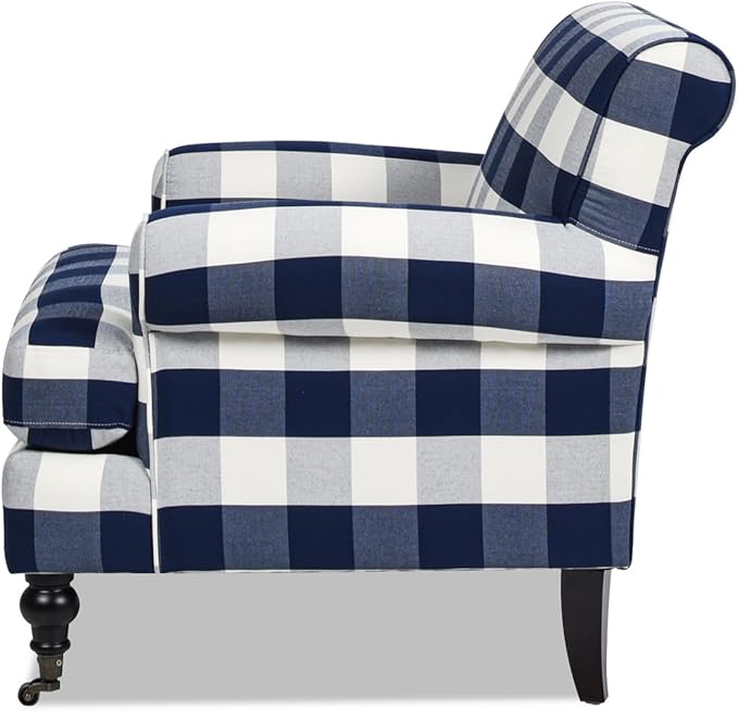 Jennifer Taylor Home Bliss 38" Lawson Accent Arm Chair Metal Casters, Blue Lattice Woven