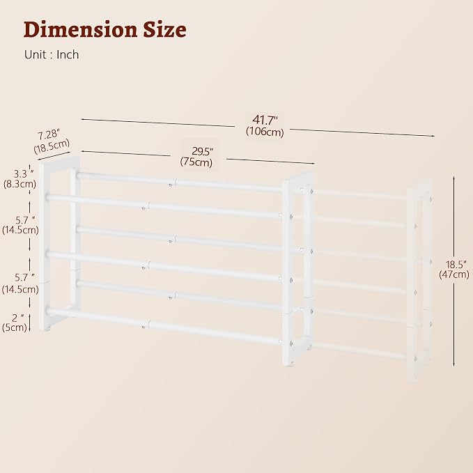 FAVOOSTY 3-Tier Expandable Shoe Rack, Adjustable Shoe Shelf Storage Organizer Space Saving Metal Free Standing Shoe Rack for Entryway Closet Doorway, White - Image 3