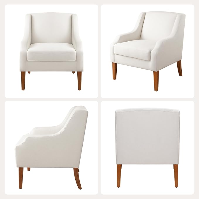 Accent Chair for Living Room Set of 2,No Assembly Upholstered Mid Century Modern Comfy Tufted Armchairs with Wooden Legs,Sofa Chairs for Bedroom, Reading Waiting Room Apartment Beige