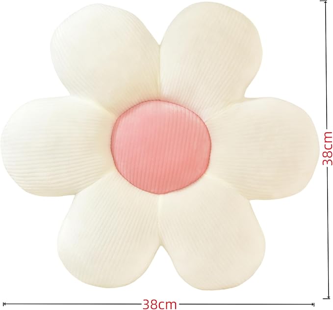 Daisy Flower Pillow, Floor Pillows, 15.35In White Flower Shaped Throw Pillow Cushion for Sofa, Couch, Chair, Bed, Room Decor (1, White, 15.35In)