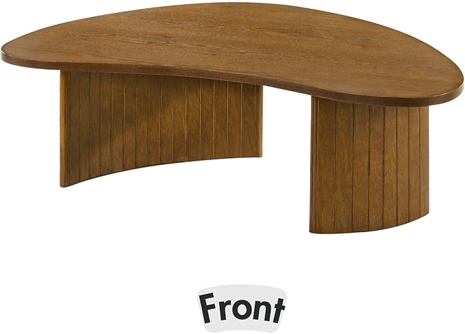 35.5 Inch Mid Century Modern Walnut Small Coffee Table for Small Spaces, Sturdy Wood Center Table with Irregular Mango Top and Fluted Legs for Living Room, Apartment