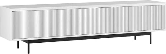 Henn&Hart Fluted TV Stand for TVs up to 85" with 2 Open-Concept Ribbed Storage Cabinets for Living Room, Family Room, or Office, Cloud White by HennHart