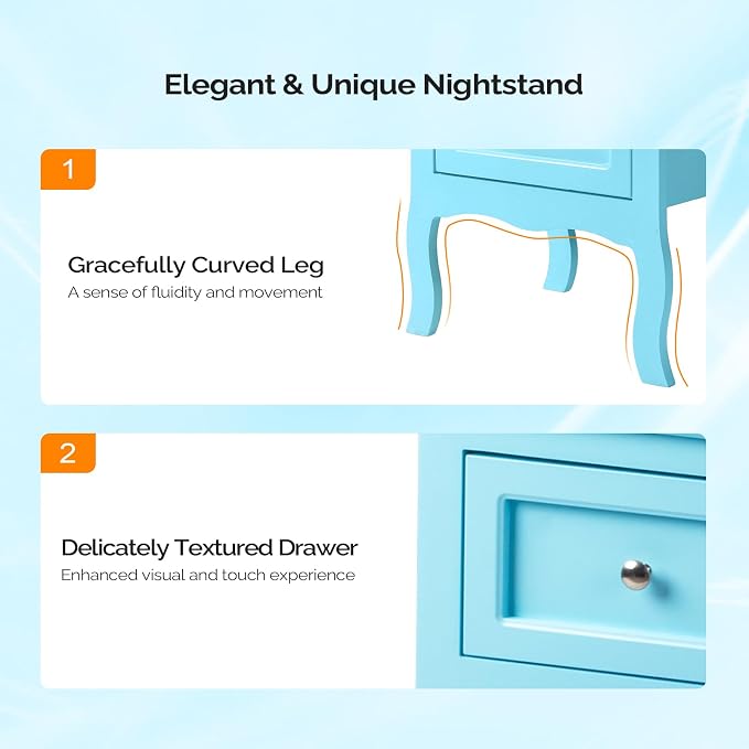 Bonnlo Nightstand Set of 2, Nightstands with 2 Drawers, Blue Nightstand, Bed Side Table/Night Stand, Small Nightstands for Bedroom, Small Spaces, College Dorm, Kids’ Room,Living Room, Wood,16W*12D*24H - Image 5