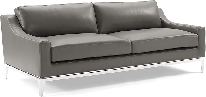 Modway Harness 83.5" Leather Sofa in Gray with Stainless Steel Base