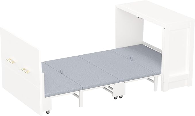 Bellemave Twin Size Murphy Bed, Cabinet Bed with Desk, Farmhouse Murphy Cabinet with Desk, Noisy Free, for Guest Bedroom, Living Room, Office, White