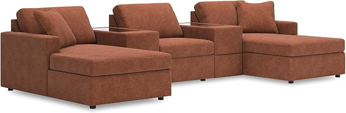 Signature Design by Ashley Contemporary Modmax Stain Resistant U-Shape Symmetrical 5-Piece Pit Sectional with Storage Consoles and Reversible Cushion, Orange