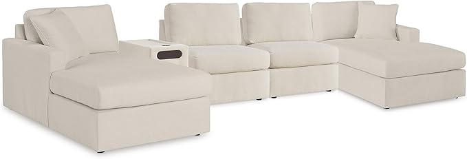 Signature Design by Ashley Modern Modmax Stain Resistant U-Shape Symmetrical 5 Piece Sectional with Audio Console and Reversible Cushion, Beige