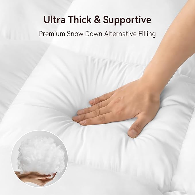 ABENE Queen Size Mattress Topper for Back Pain Relief, Extra Thick Mattress Pad Pillowtop, Soft Plush Mattress Cover Bed Topper with Deep Pocket, Overfilled Down Alternative Filling, White