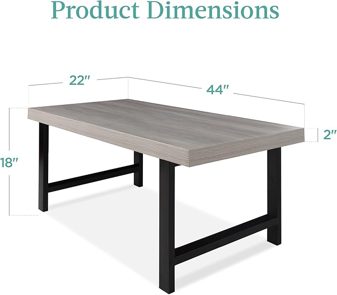 Best Choice Products 44in Modern Coffee Table Butcher Block Top Large Accent Table, Rectangular Wood Industrial Rustic Coffee Table for Living Room w/ 2in Metal Legs, 3in Tabletop - Gray