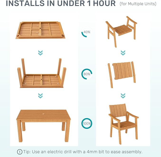 ZHUSI Patio Table and Chairs Set, Outdoor Table and Chairs,HDPE Outdoor Dining Set with Umbrella Hole for Backyard, Poolside - Image 7