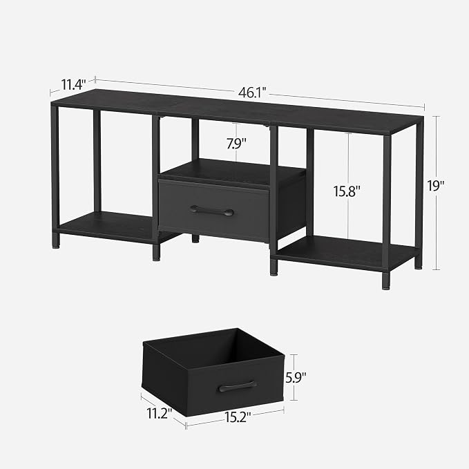 JARHETUN TV Stand with Fabric Drawer for 55 Inch TV, Entertainment Center with Open Shelves, Media TV Console Table for Living Room, Bedroom, Black - Image 3