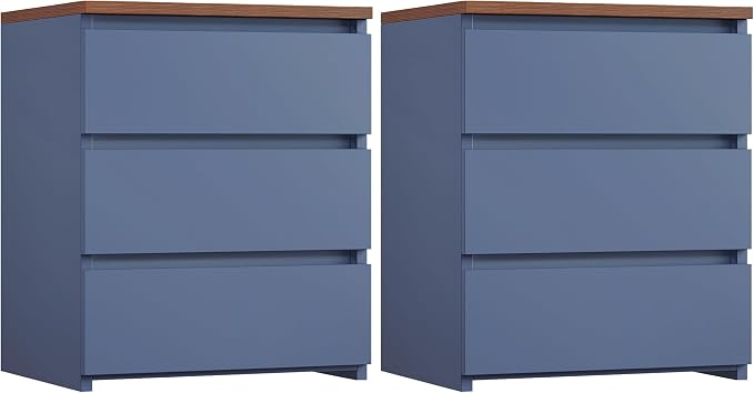 FOTOSOK Nightstand Set of 2 White Nightstand with 3 Drawers, White Bedside Table Night Stand for Bedroom with Cut-Out Handle, Sofa Side Table for Bedroom, Blue - Image 7